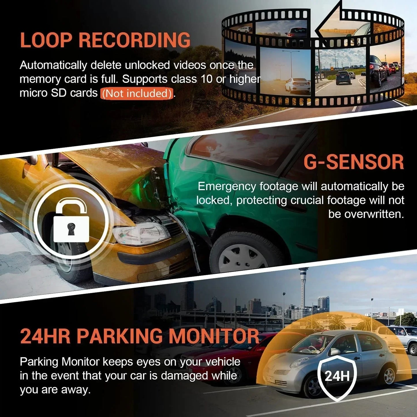 Dual camera Dash Cam for cars 1080P WIFI