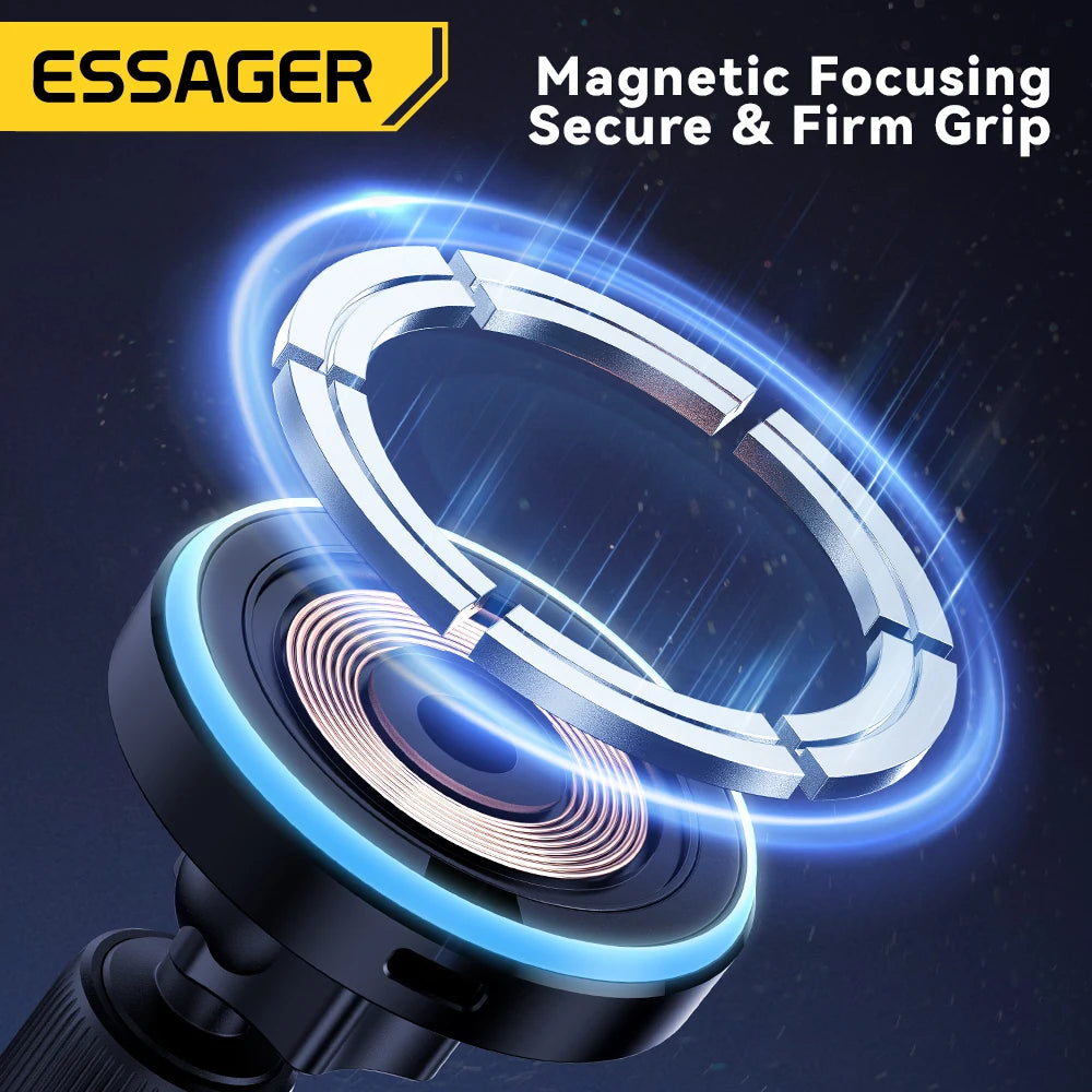 Magnetic Car Phone Holder 15W Wireless Charger Stand For iPhone 15 14 13 Pro Max Car - LED Light